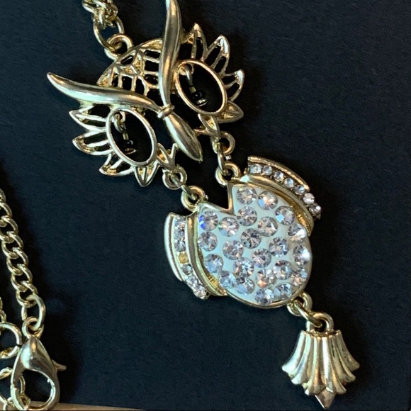 Rhinestone Owl Charm Chain Necklace - Picture 5 of 7